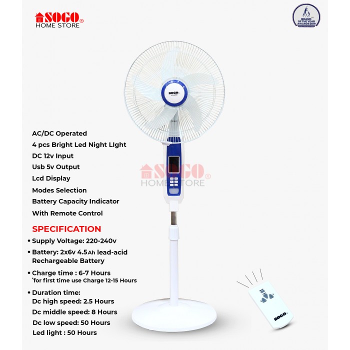 Sogo Rechargeable Floor Fan (JPN-650R)
