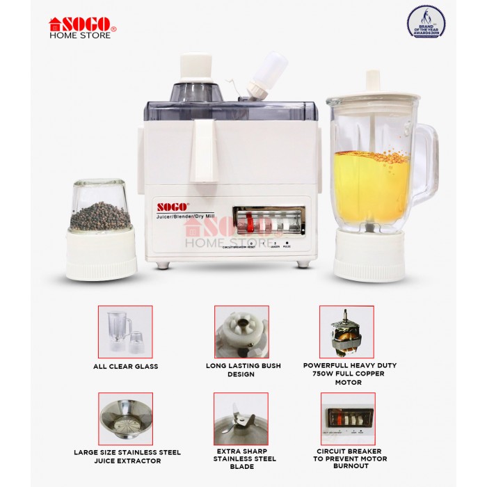 Sogo Deluxe 3 in 1 Juicer Blender & Dry Mill (JPN-522)
