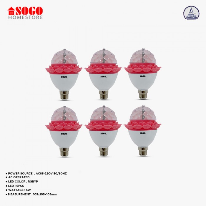 Pack Of 6 Sogo Revolving Gola Bulb 5 LED (B22) Pin Type